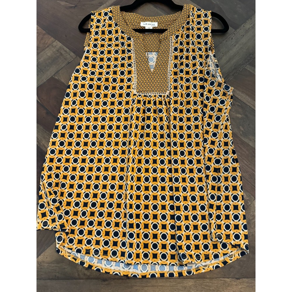 Women's Faith and Joy Tank‎ Blouse by Monteau Size L Yellow & Blue
